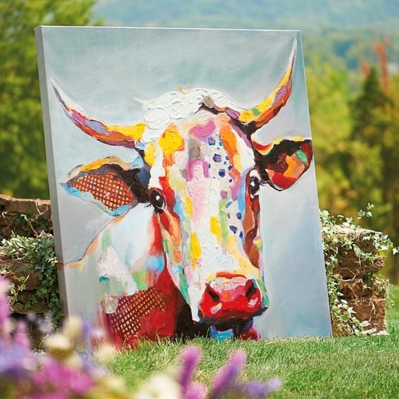 Cost Plus World Market Other - Bessie The Cow Acrylic Painting Print on Canvas